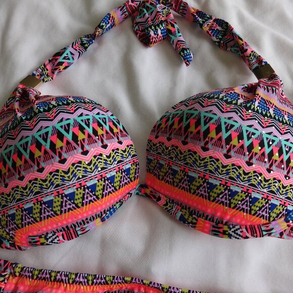 Victoria's Secret Bikini colorful print, top size 36C with push up bottom size L - Picture 11 of 14